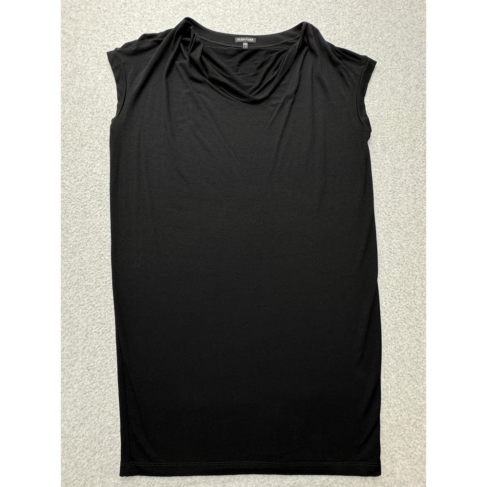 Eileen Fisher Dress Womens Medium Black Sleeveless Cowl Neck Minimalist‎ M USA